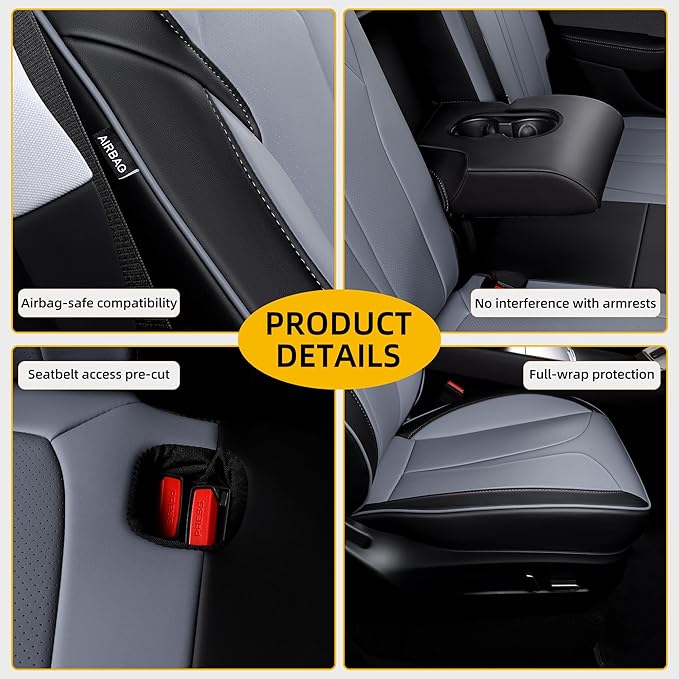 OURPLOT Custom Fit Seat Covers for 2025 2026 Tesla Model Y Juniper (5-Seater), Waterproof Breathable Nappa Leather, OEM Factory Style Full Set Car Seat Protectors Airbag Compatible - Black+Grey