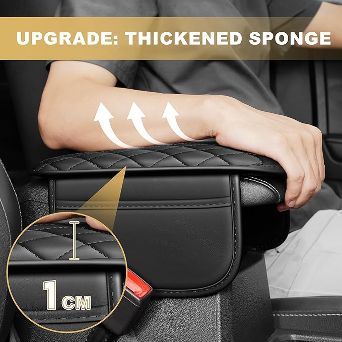 Center Console Cover for RDX: Armrest Cover for Car with 2 Storage Bags - Scratch & Wear Resistant & Waterproof Leather Console Cover,Anti-Scratch Auto Armrest Pad Accessory （Black