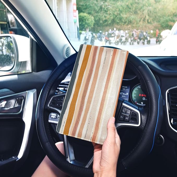 Qilmy Simple Solid Color Stripes Car Registration and Insurance Holder, Premium Pu Leather Vehicle Glove Box Organizer, Prefect Car Essentials Wallet for Driver License, Cards & Essential Documents780