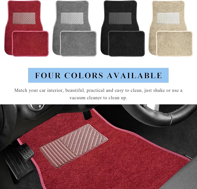 4PCS Car Floor Mats, Waterproof Non-Slip Car Floor Liners with Safety Heel Pad, All-Weather Wear-Resistant Mats Heavy Duty Universal Carpets for Truck SUV Van Sedan (Wine Red)