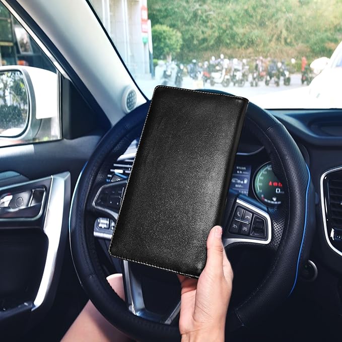 GuoChe Custom Car Registration and Insurance Card Holder Personalized Leather Glove Box Organize Men Women Wallet Accessories Case for Cards, Essential Document Driver License