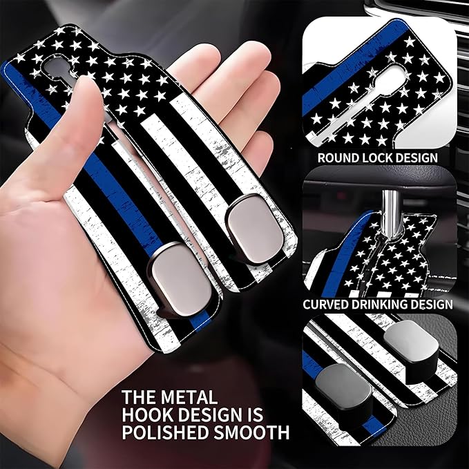 AEWNUNK Car Headrest Purse Hanger Grunge Blue and Black American Flag 1 Pack Bag Purse Holder for Car Premium Leather Double Metal Hook for Handbags, Grocery Bags and Phones