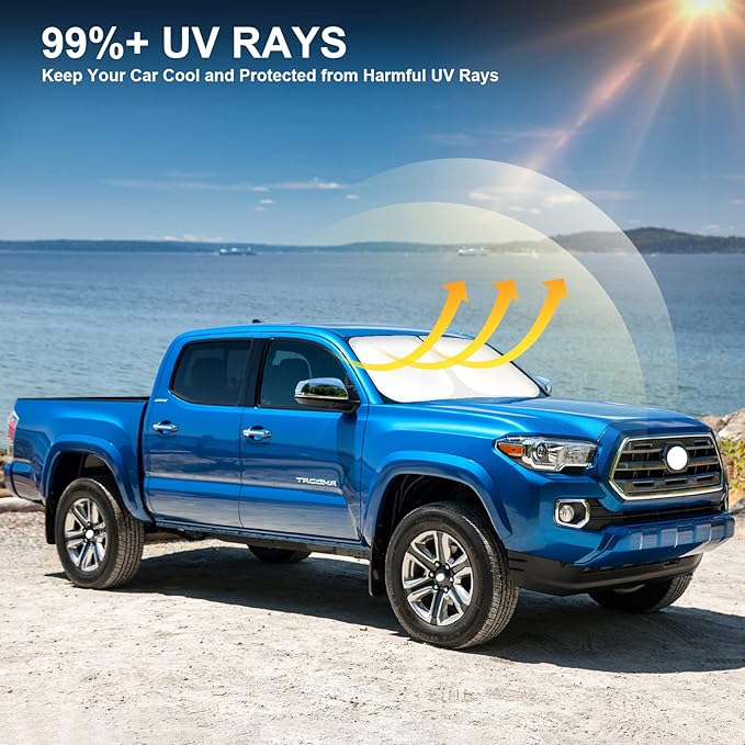 SHINEHOME Car Windshield Sun Shade Compatible with 2016-2023 2024 2025 2026 Toyota Tacoma Accessories Foldable Sunshade Truck Custom Windshield Sun Visor