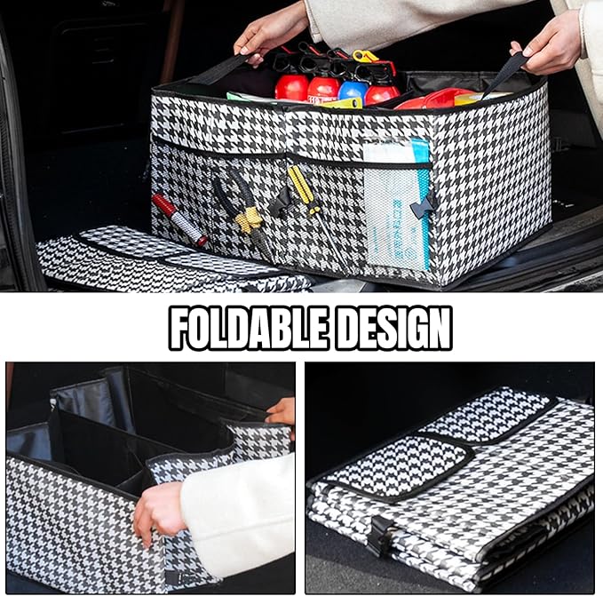 Hovom Car Trunk Organizer, Collapsible Trunk Storage Box for SUV, Multi-Compartment Car Organizers and Storage, Large Capacity Backseat Organizer for Most Cars SUVs Trucks Sedans (Checkerboard)