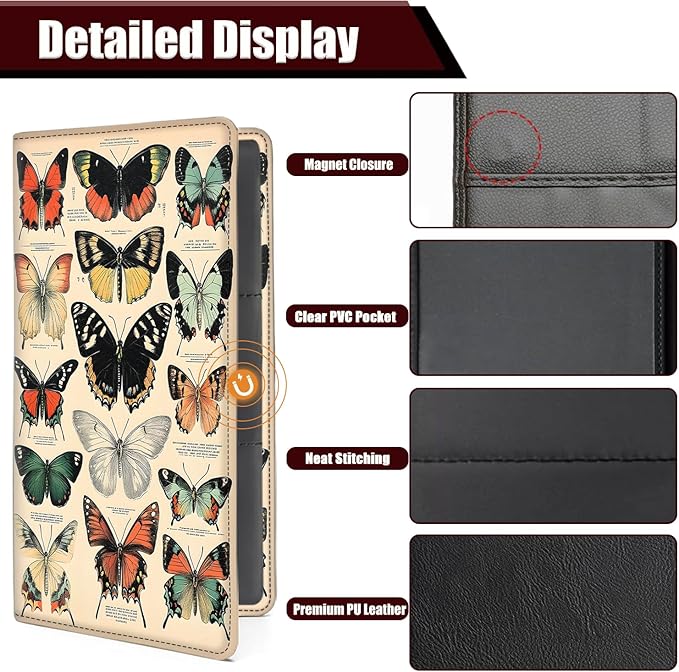 Car Document Holder with Magnetic Shut, Car Registration and Insurance Card Holder, Vehicle Glove Box Organizer Documents, Driver License, Auto Paperwork Organizer Wallet, Colorful Butterfly Species