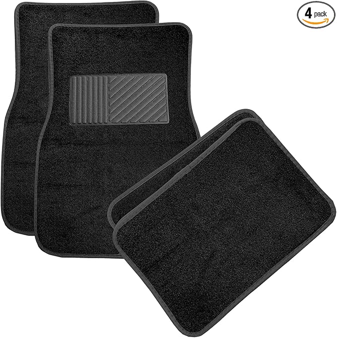 4PCS Car Floor Mats, Anti-Slip Waterproof Car Carpets with Safety Heel Pad, Heavy Duty Floor Mat for All Weather Protection, Universal Trim to Fit for Sedans Trucks SUVs (Black)