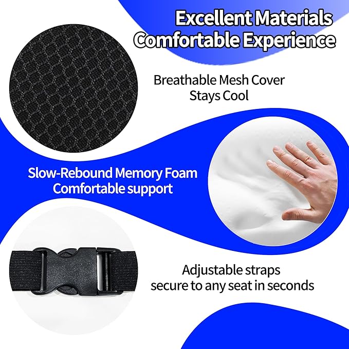 Lumbar Support Pillow for Car, Lower Back Support for Driving Seat Memory Foam Lumbar Pillow for Office Chair - Back Pain Relief for Car Seat, Wheelchair (3D Mesh Black)