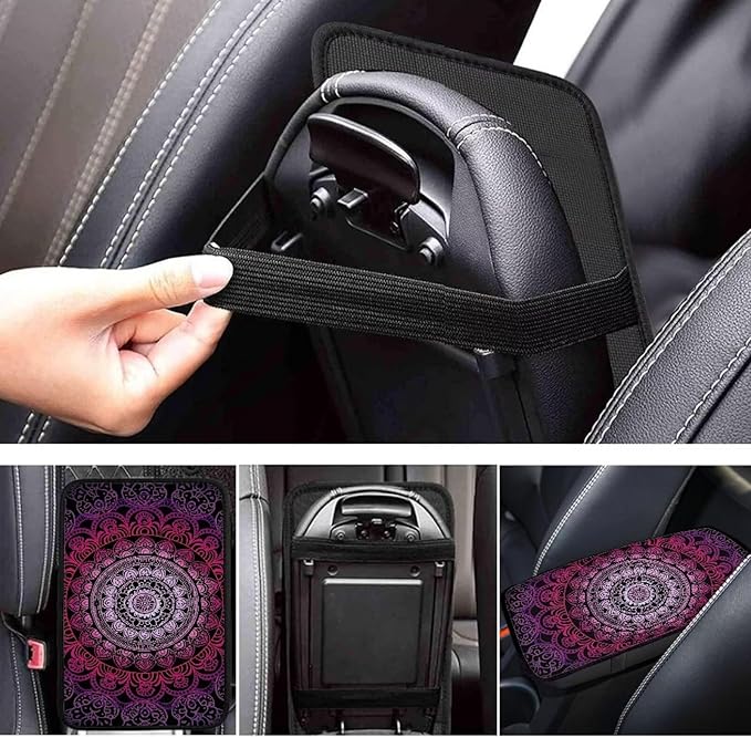 Purple Mandala Floral Car Center Console Cushion Pad Protect from Pet Claws Center Console Cover Easy to Install Armrest Cover Protec Universal Fit for Auto Truck Van SUV
