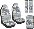FUSURIRE Car Accessories Set, 5PCS Ethnic Elephant Pattern Vehicle Kit with PU Front Seat Covers, Seat Belt Covers & Center Armrest Pad, Universal Automotive Interior Ornament