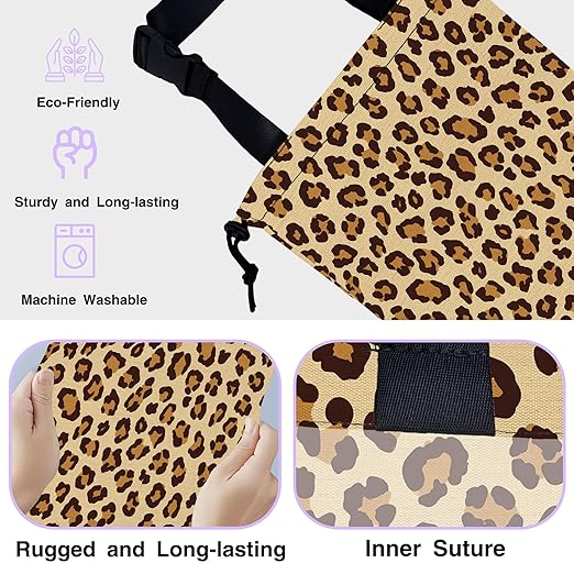 UUCBTAH Car Trash Bag Hanging Brown Leopard Print Car Trash Can for Back Seat Waterproof Car Garbage Can with Adjustable Straps and Drawstring for Car Accessories Vehicle Travelling Camping