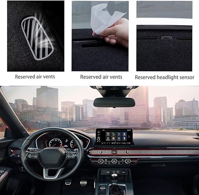 Upgraded Dash Mat for 2022-2025 Honda Civic Polyester Dash Board UV Protection Non-Slip Windshield Reflective Dash Cover Interior Accessory Black (Without HUD)