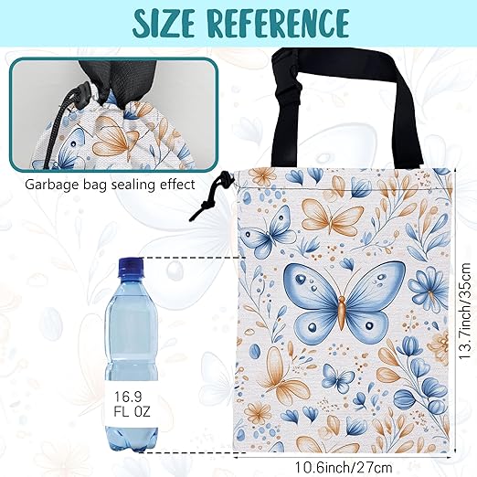 KXWQTRDD Car Garbage Bag Watercolor Blue Butterfly Hanging Canvas Car Trash Bag Drawstring Car Back Seat Organizer for Car Back Front Seat Console with Adjustable Buckle