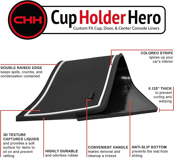 CupHolderHero Compatible with Subaru Crosstrek 2018-2022 and Subaru Impreza 2017-2022 Premium Custom Interior Non-Slip Anti Dust Center Console Organizer Tray with Liner Mats, 3-pc Set (White Trim)