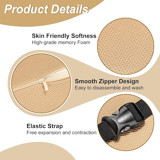 HARFINGTON Car Headrest & Lumbar Support Pillow Kit Memory Foam Ergonomic Seat Headrest & Lumbar Cushion for Driving Office Car Seat, Camel