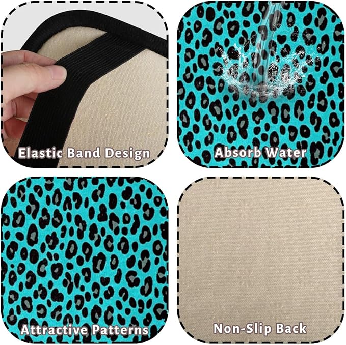 Turquoise Leopard Black Center Console Cover Pad Car Armrest Box Mat Truck Comfort Memory Foam Arm Rest Cushion Car Accessories Universal Fit 13x8 Inch