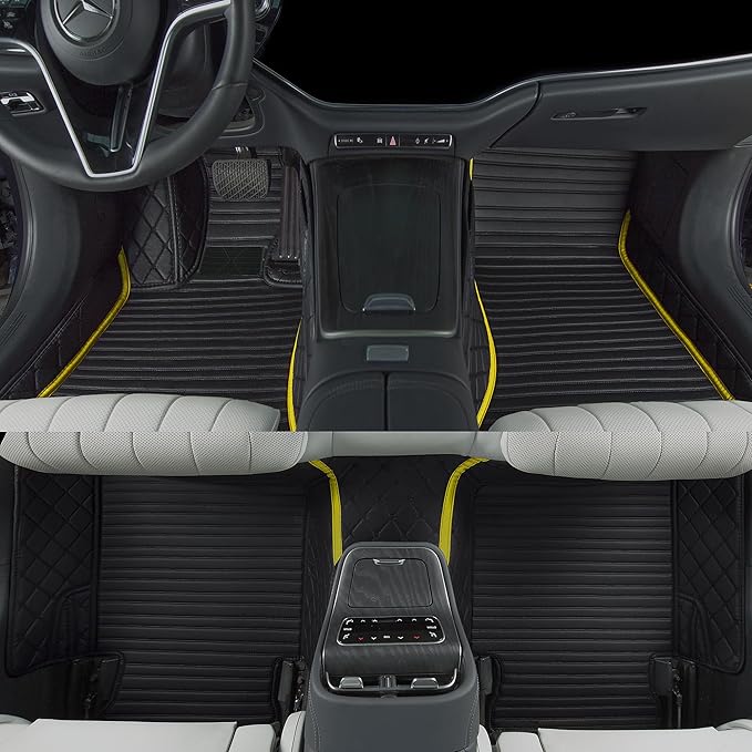 Luxury car Floor mats are for 99% of Vehicle Models,All Weather car Floor mats Provide Comprehensive Protection for Vehicles,Floor mats for car Personalized Customization! (2+1 Black Yellow)