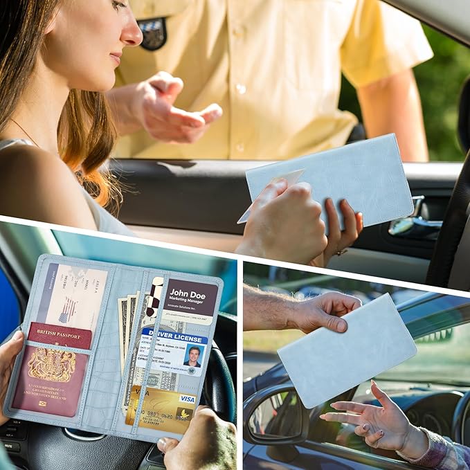 Car Registration and Insurance Holder, Blue Vehicle Glove Box Car Organizer with Magnetic Closure for Documents, Cards, License Car Organization, 1 Pack