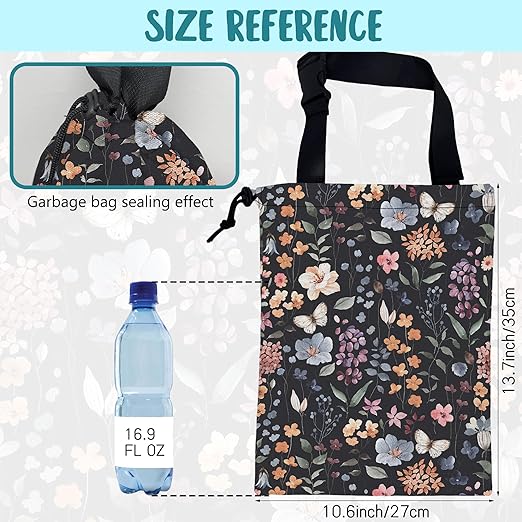 KXWQTRDD Car Garbage Bag Vintage Floral Watercolor Rustic Drawstring Car Trash Bag Hanging for Back Seat with Adjustable Buckle Canvas Vehicle Trash Can Easy-to-Install