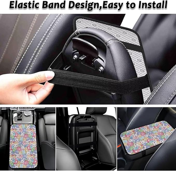 Bulopur Cute Easter Bunny Center Console Cover Easy to Install Car Armrest Cushion Flannel Protector Protect from Pet Claws Thickened Universal Fit for Vehicles,Cars,Suvs,Vans,Sedans