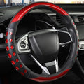 QCYP PU Leather Car Steering Wheel Cover with Anti-Slip Grip, for Women and Men, Universal Fit for 14.5-15 Inch Cars, Trucks, SUVs (Red (Round), Medium(Standard) Size[14 1/2''-15''])