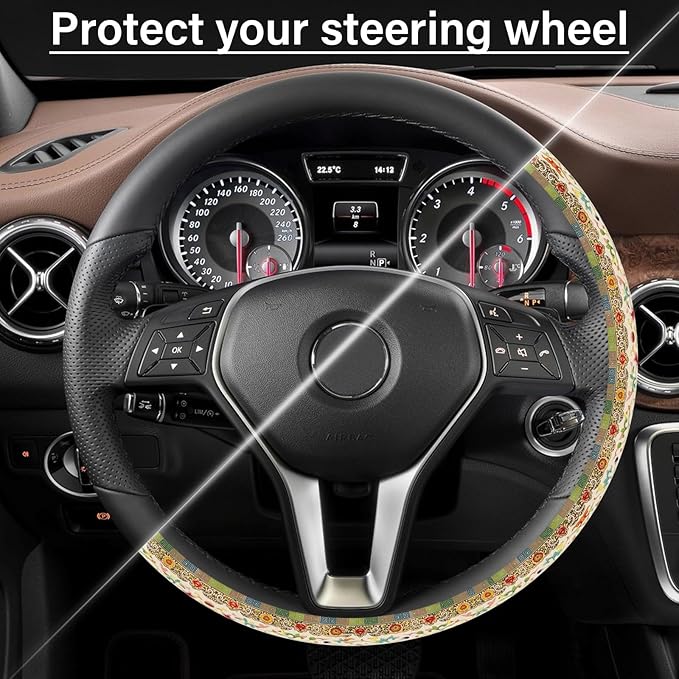 Steering Wheel Cover Neoprene Material Most Cars Men&Women Universal 15 inch Premium Non-Slip Spring Steering Wheel Protector Floral Car Accessories