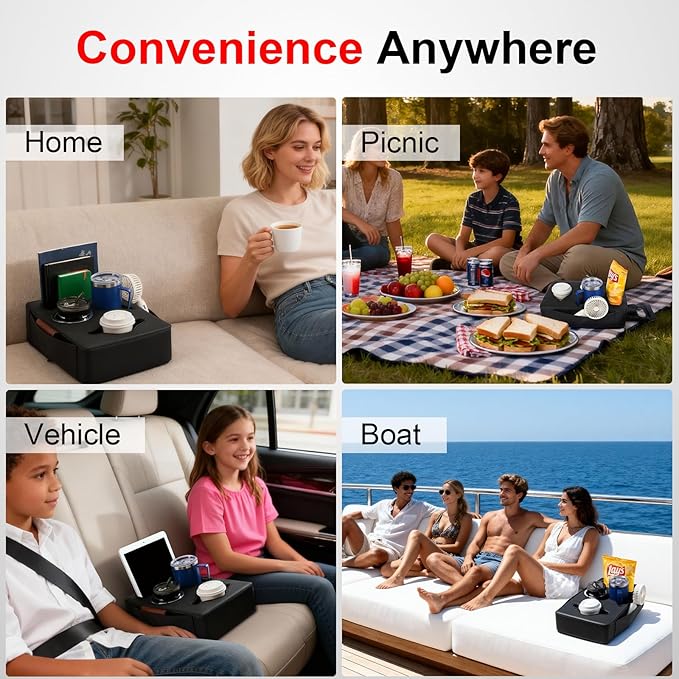SPEEDNRG Car Back Seat Cup Holder, PU Leather Car Drink Holder, Couch Sofa Bed Expander Tray Cup Storage, Waterproof & Non-Slip Back Seat Organizer
