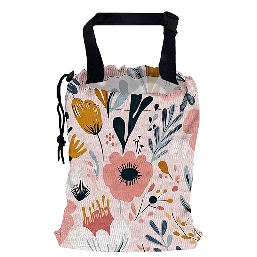 Vintage Colorful Flowers Car Trash Bag,Strap Drawstring Car Garbage Bags,Car Back Seat Organizer with Adjustable Buckle for Car Accessories