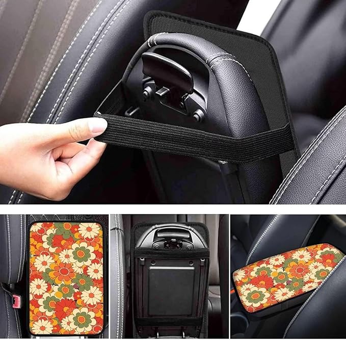 Mintutlipy Daisy Flower Anti-Scratch Car Armrest Cushion Protector Soft Car Armrest Seat Box Cover Car Interior Accessories for Women Men