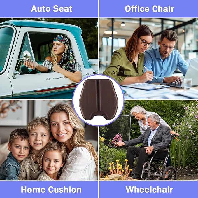 Soft Thin Gel Seat Cushion for Car Seat, Office Chair, Wheelchair, Stadium - Non-Slip Car Seat Cushions with 1 Inch Gel - Sciatica & Tailbone Pain Relief (Brown)