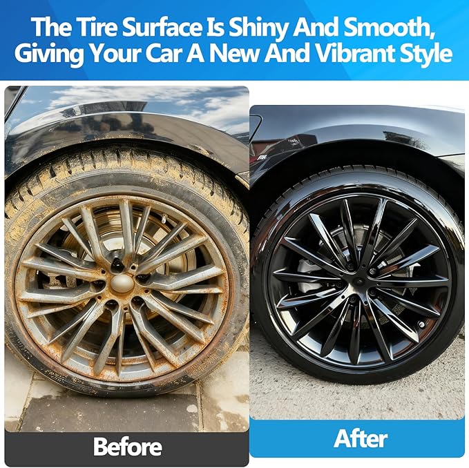 XANGNIER Flow Tire Shine Applicator,Reusable Car&Truck Tire Gel Dressing Applicator,No-Drip Tires Shine Sponge Brush with Replacement Wave Pad,Professional Car Detailing Cleaning Supplies Tool