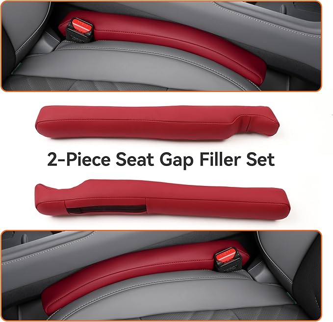 POKSRI Car seat Gap Filler, 2 Pack Leather Gap Organizers Stop Things from Dropping into The Gap Between seat and Console, Adjustable Width 1.4-2.4 inches Fits Most car/Truck/SUV, Accessories(Wine)