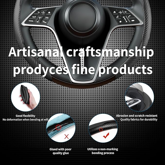 LevChall Carbon Fiber Steering Wheel Cover, 3-Piece Set Anti-Skid Comfortable Grip Segmented Butterfly Design, Easy Snap-On Installation Universal Fit 99% Cars, Black