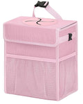 HORJONES Corduroy Car Trash Can with Lid and Mesh Pockets - Leakproof Organizer,Multipurpose Waterproof Garbage Can/Trash Bin for Car(Light Pink-2 Gallons)