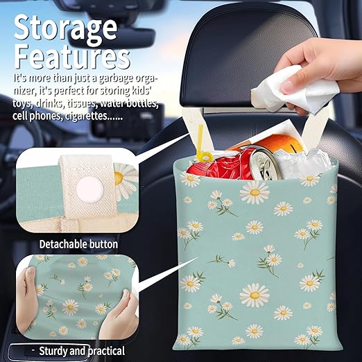 BEAKND Hanging Car Garbage Bag, Cute Car Trash Can Bag, Automotive Accessories for Women Men Cute Flower Pattern