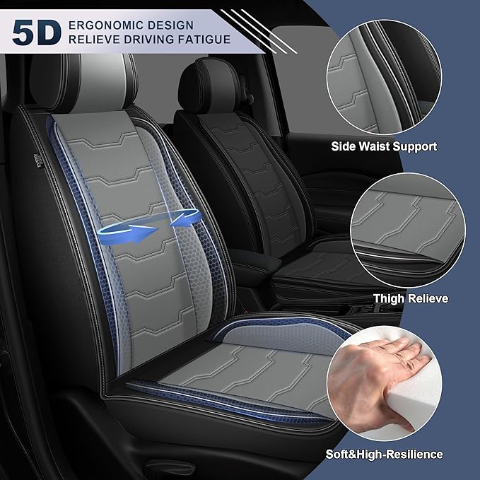DISUTOGO Seat Covers Fit for Rogue Sp 2010-2023 2024 2026 Front Seat Covers Faux Leather Car Seat Covers Breathable Waterproof Car Seat Protector (2 Seats, Black&Grey)