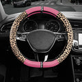 Road Comforts Leopard Steering Wheel Cover - Made with PVC Leather Cheetah Print, D-Shaped Automotive Steering Wheels - Anti-Slip, Universal Fit 14 1/2 inches to 15 inches - Pink