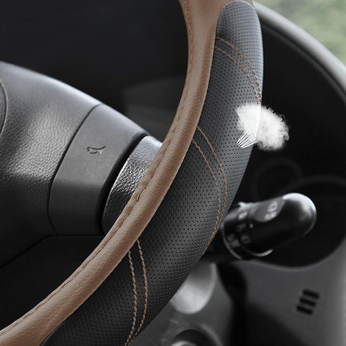 Elantrip Leather Steering Wheel Cover 15 1/2-16 inch Universal Padded Soft Grip Breathable for Car Truck SUV Jeep Anti Slip Brown