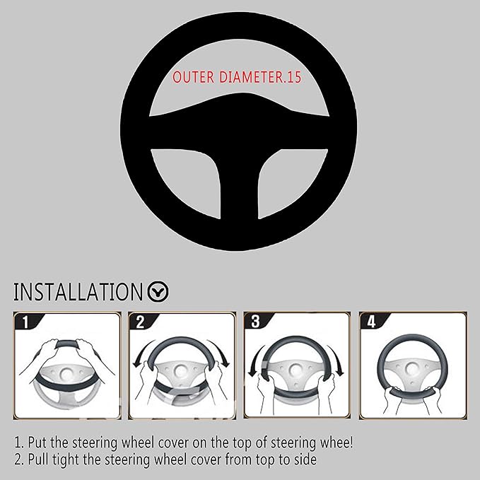 Auto Steering Wheel Cover Hand Pad Cushion Slip-on Universal Fit 15'' / 38 cm (Grey)