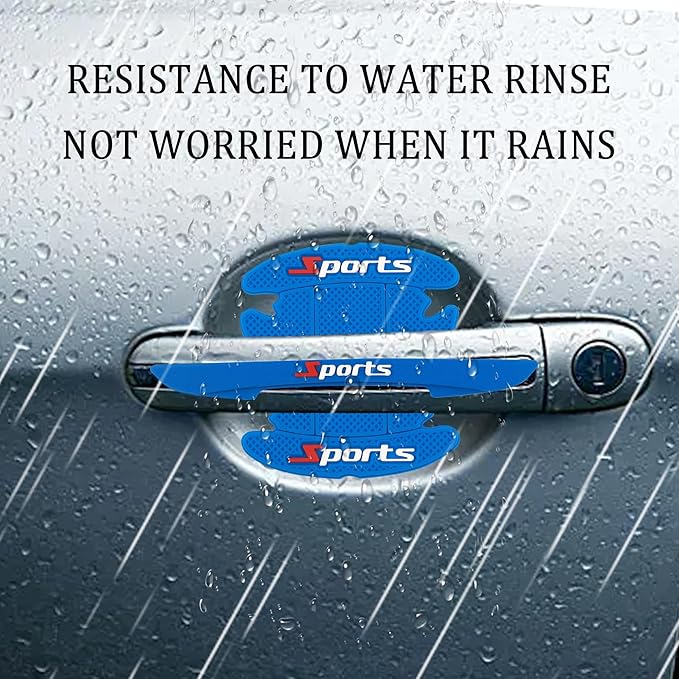 8PCS Car Door Handle Protectors,Stylish PVC Car Door Edge Protector with Sport Word Can Avoid Scratching,Universal Car Door Handle Cup Protector Suitable for Most Vehicle (Blue)