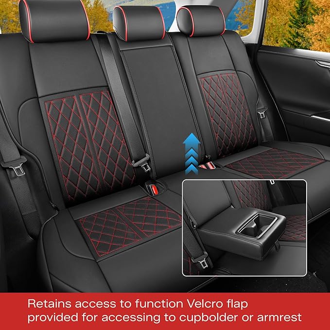 DuDuWang Seat Covers Custom Fit for 2024-2025 Tacoma Pickup Truck Seat Cover Protector Cushion with Faux Leather Waterproof (BlackRedLine, Full Set)