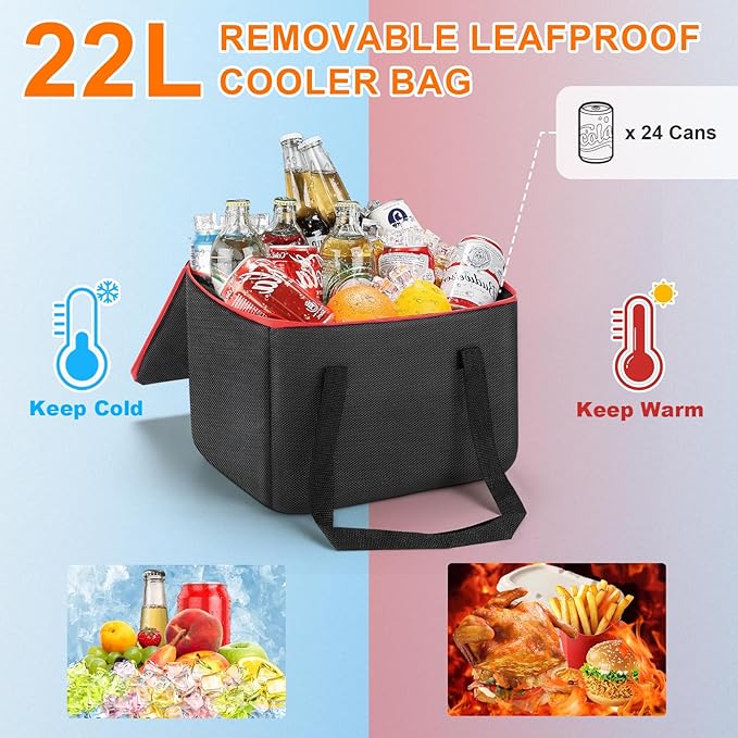 SKYJDM 95L Car Trunk Organizer with Removable Cooler Bag, Collapsible Trunk Storage Organizer with Removable Lid - Multi Compartment Waterproof Storage Organization, Fits Most Car, Truck, Red