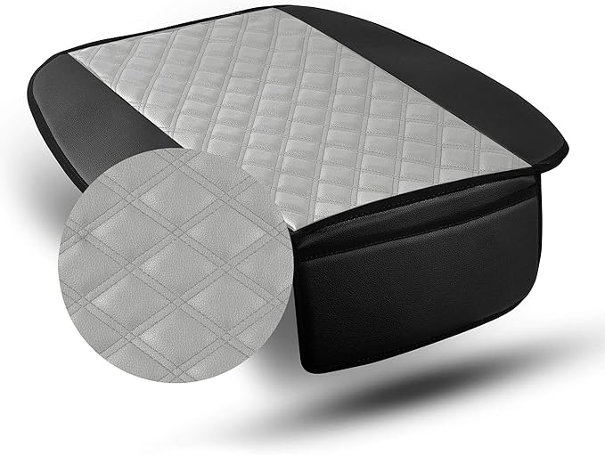 FH Group Faux Leather Front Set Car Seat Cushion Pads with Front Pocket – Universal Fit for Cars Trucks & SUVs (Gray)
