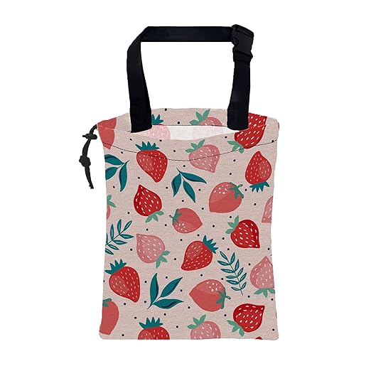 KXWQTRDD Car Garbage Bag Strawberry Berries and Leaves Hanging Canvas Car Trash Bag Waterproof Drawstring Car Back Seat Organizer for Car Back Front Seat Console with Adjustable Buckle