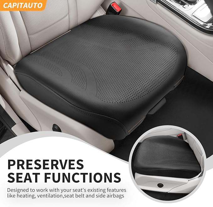 CAPITAUTO 1 Piece Seat Covers Front PU Leather Car Seat Covers, Universal Bottom Seat Covers for Cars,Full Wrapping Edge Fits 95% of car (Black)