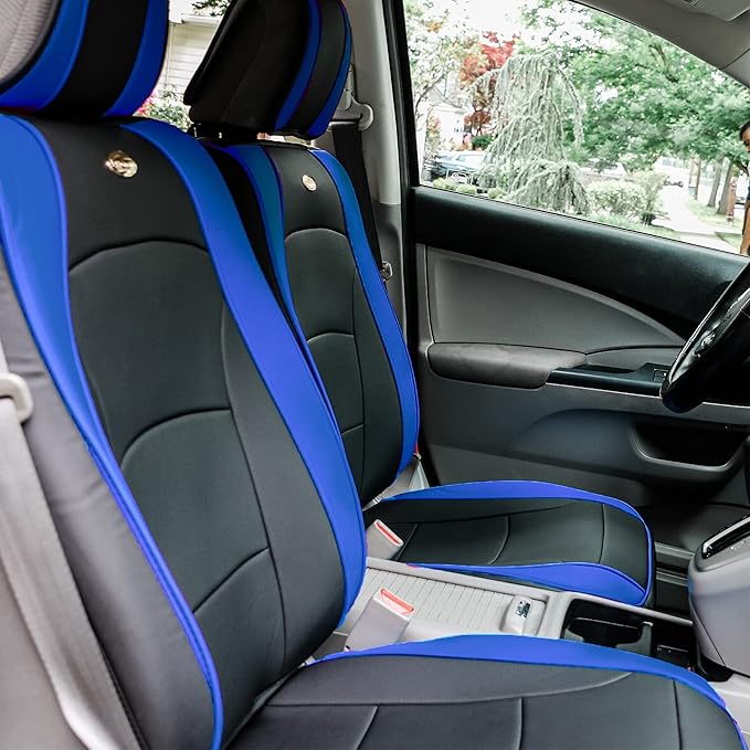 FH Group Ultra Comfort Highest Grade Faux Leather Full Set Cushion Pads Car Seat Covers for Front and Rear– Universal Fit for Cars Trucks & SUVs (Blue/Black)
