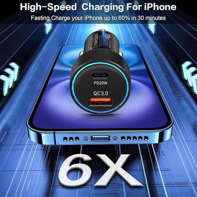 38W USB C Car Charger Fast Charging, 3Pack Cigarette Lighter Adapter, Car Phone Charger, Boxeroo Multi Port PD/QC 3.0 Cargador para Carro, 12v USB Outlet for iPhone 16e/16/15/14/13/12 Pro,Samsung