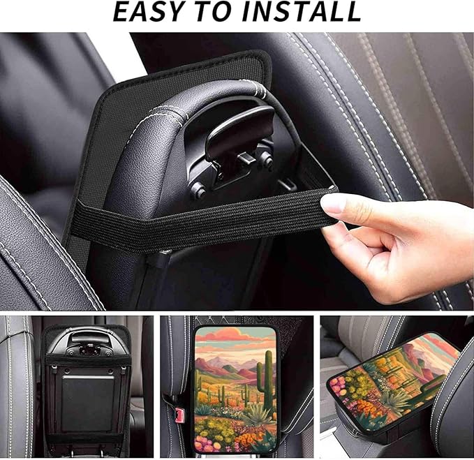 Desert Cactus Sunset Center Console Cover Pad, Car Armrest Seat Box Cover Cushion Universal for Most Vehicle SUV Truck, Car Interior Accessories Decor, Protect from Pet Claws & Dirt