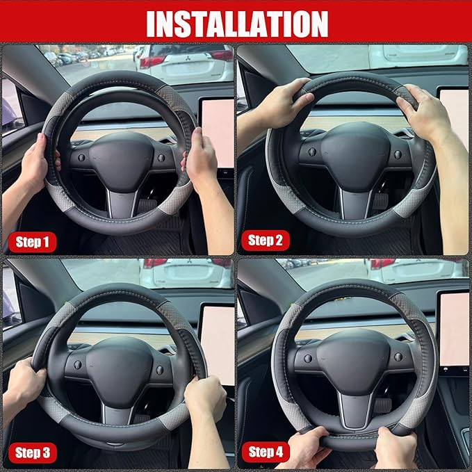 ANMOSVO Steering Wheel Cover for Honda Civic Accord CRV HR-V Pilot Passport Odyssey - Microfiber Leather & Anti-Slip Safety Design 14.5-15 Inch Custom Fit (Gray-Standard Size)