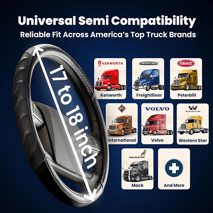 Vyonix 18 Inch Semi Truck Steering Wheel Cover – Premium Leather Grip for Big Rigs & Long-Haul Drivers – Anti-Slip, Breathable Comfort – Durable semi Truck Accessories for Drivers – Black