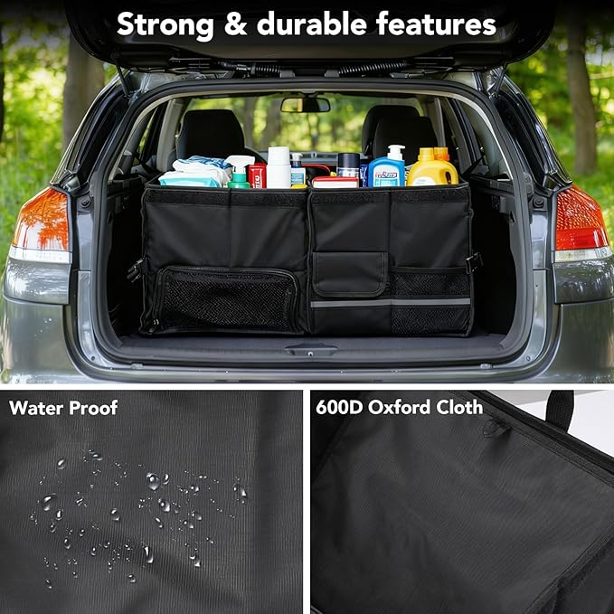 Trunk Organizer for SUV - 60L, Foldable Car Trunk Organizer Bags with Lid Large Capacity Car Organizers and Storage with Lid for SUV,Sedan,Truck Accessories,23.62"×12.99"×11.81"(Black)